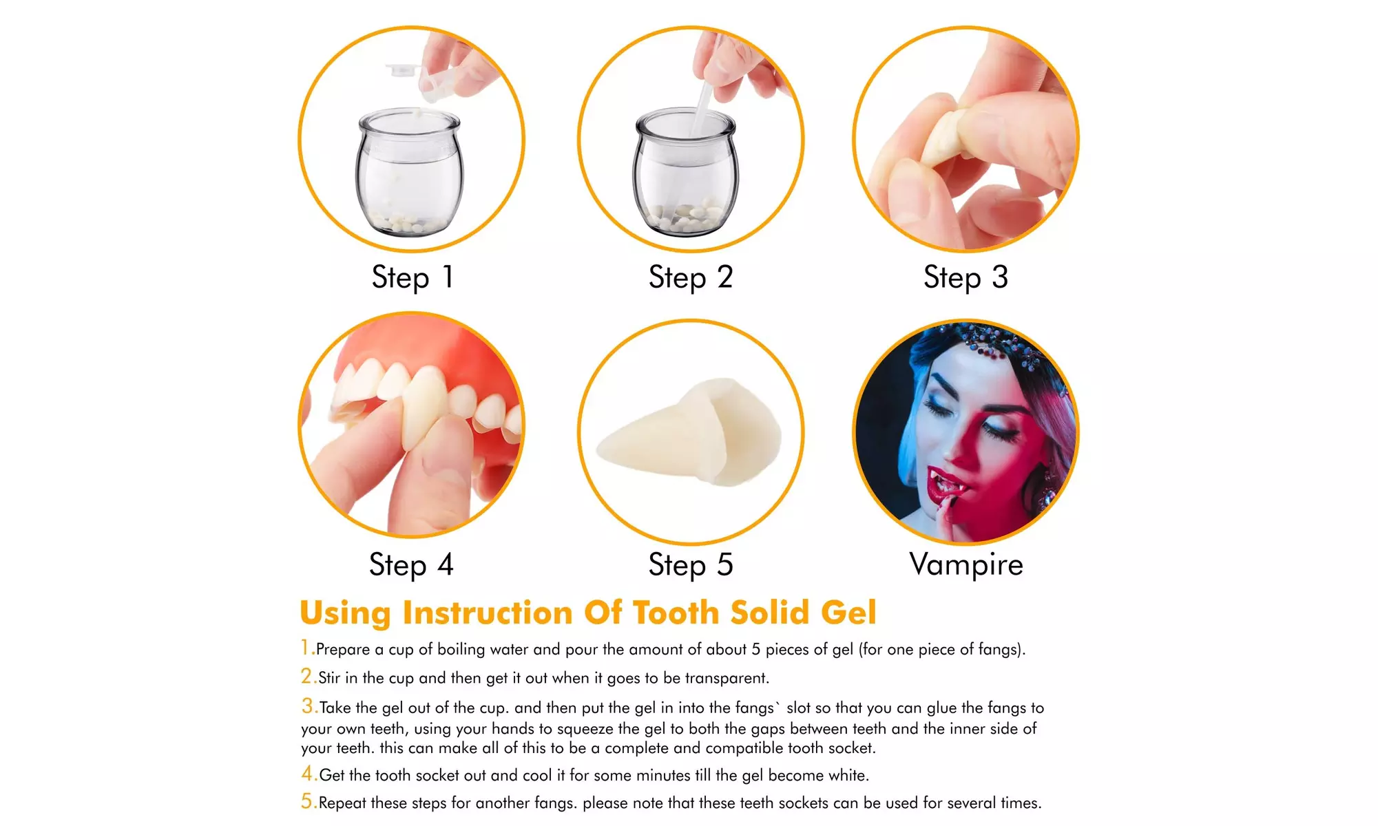  Vampire Teeth Fangs Dentures Set for Halloween Cosplay Props Costume - Second Medium