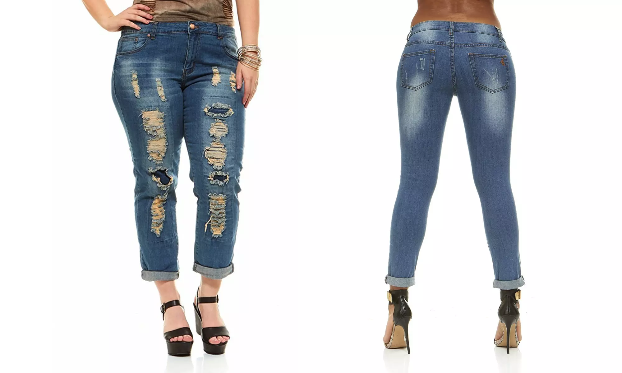 VIP Jeans Juniors plus ripped repaired distressed blue skinny jeans for women - Second Medium