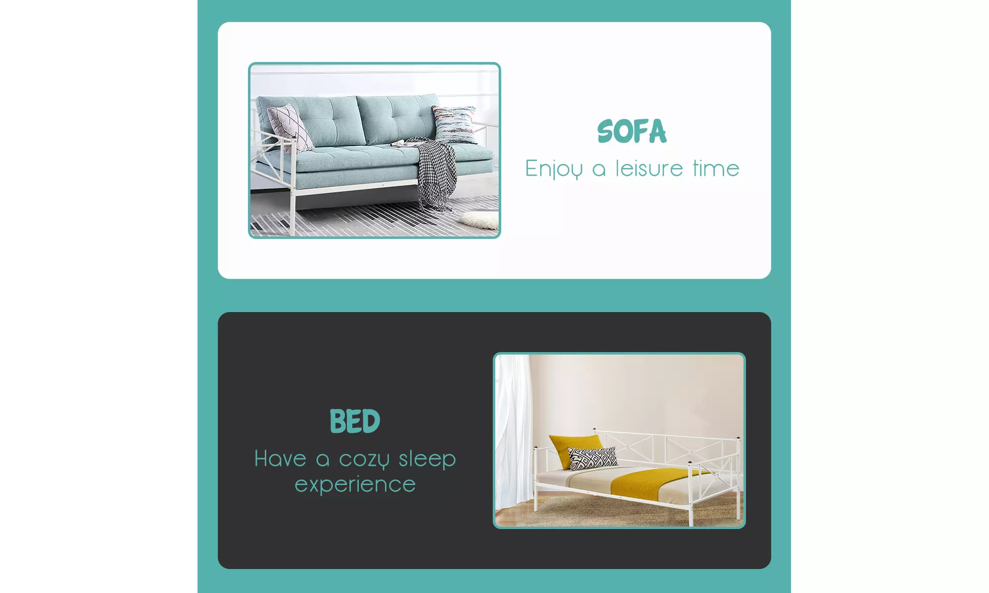 Costway Twin Size Metal Daybed Frame Multifunctional Platform Bed White