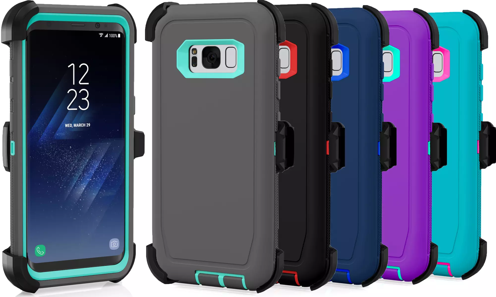 Samsung Galaxy S7 / Edge / S8 / Plus Protective Shockproof Defender Case w/ Clip - Primary Image