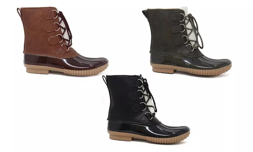 YOKI-DYLAN-100 Women's Short Ankle Rain Duck Boots With White Fur Vamp - Primary Image