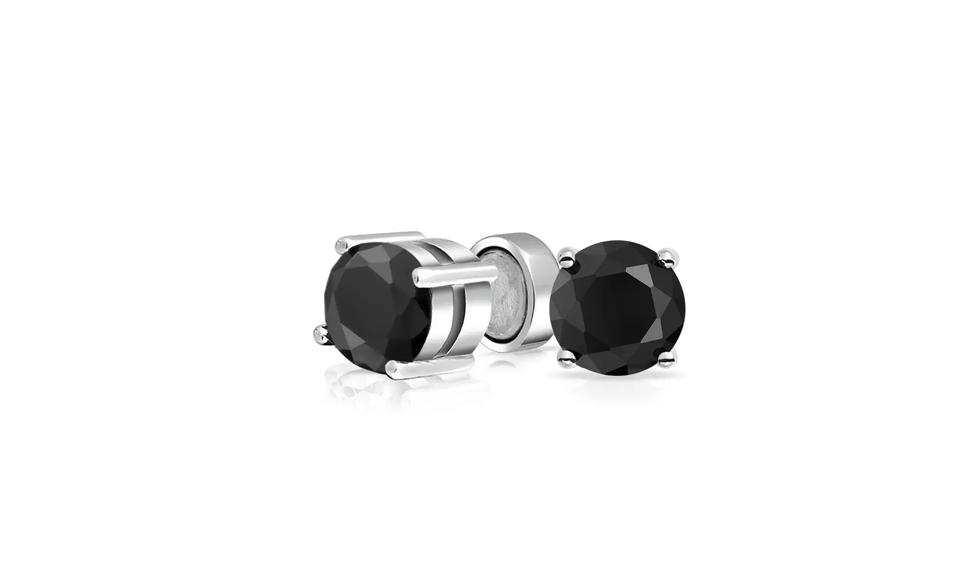 1CT AAA Black Solitaire CZ Stud Earrings Clip On Magnetic Silver - Primary Image