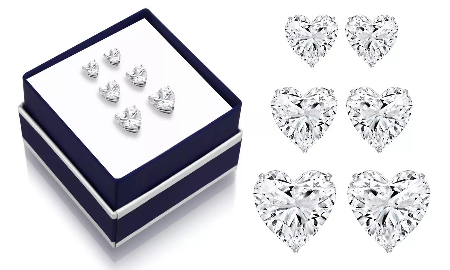 18K Gold Over Sterling Silver 4MM,5MM,6MM Heart Stud Gift Box Set By Sophia Lee - Primary Image