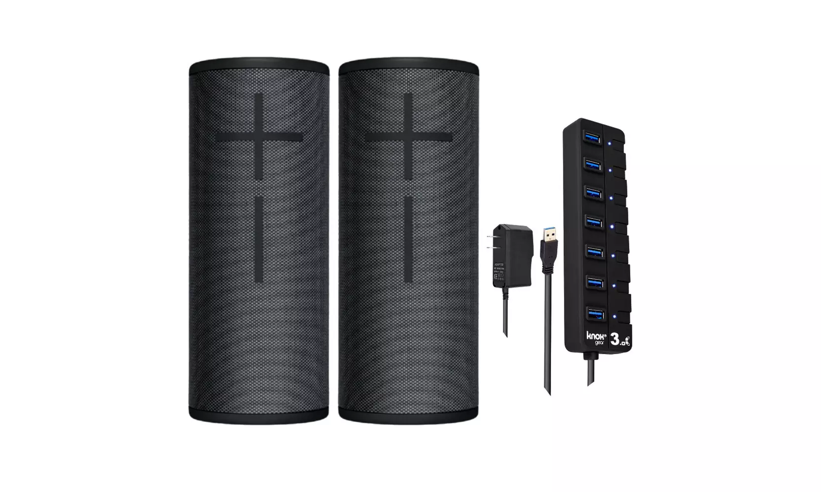Ultimate Ears BOOM 3 Wireless Bluetooth Speaker Pair (Black) with 7-Port USB Hub - Primary Image
