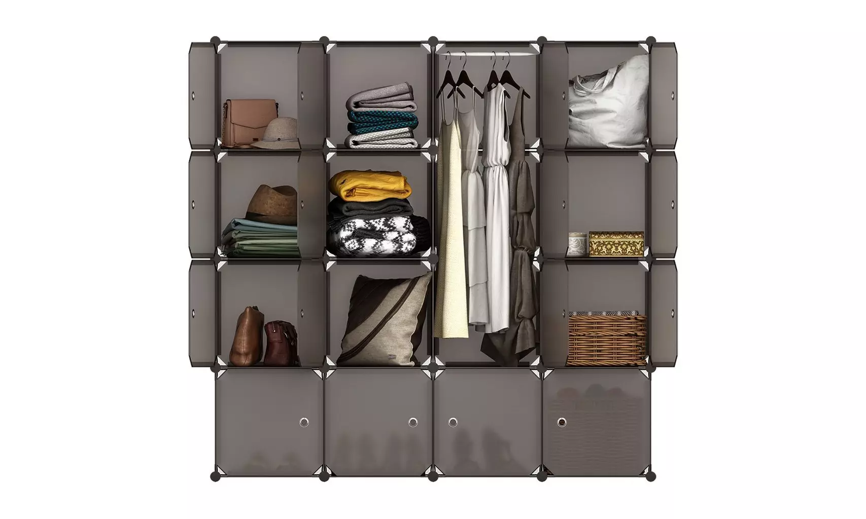 Plastic Cabinet, 16/20/30 Cube Wardrobe Storage Cubes Closet Cabinet with Doors - Primary Image