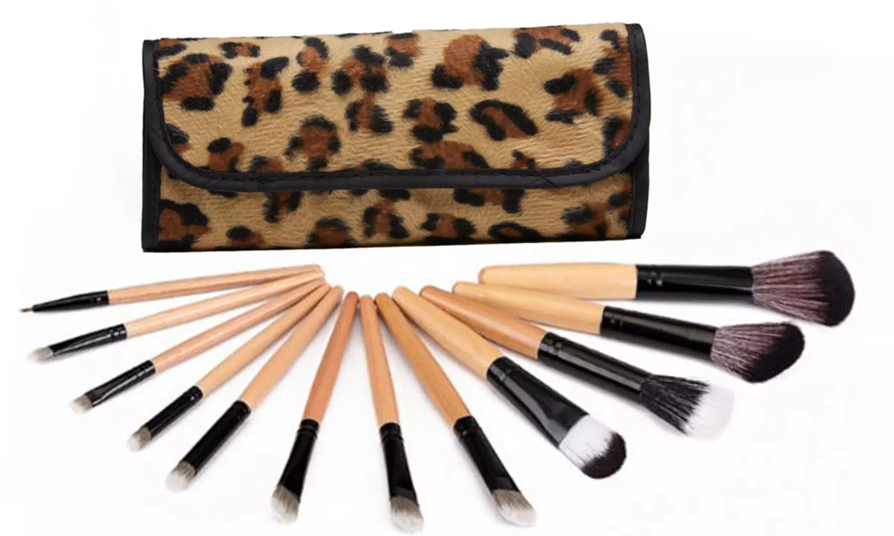 Chic Cosmetic Brush Set with Leopard Designed Travel Case (12- Piece) - Primary Image