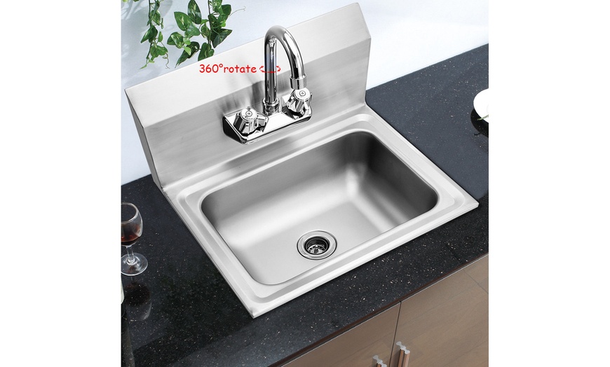 Image 5: Stainless Steel Hand Wash Sink Washing Wall Mount Commercial Kitchen Heavy Duty