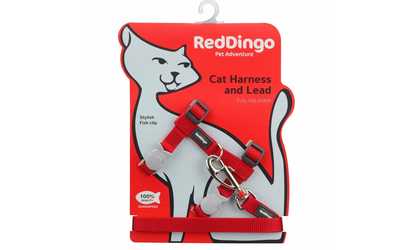 Red Dingo CH-ZZ-RE-SM Cat Harness & Lead Combo Classic Red