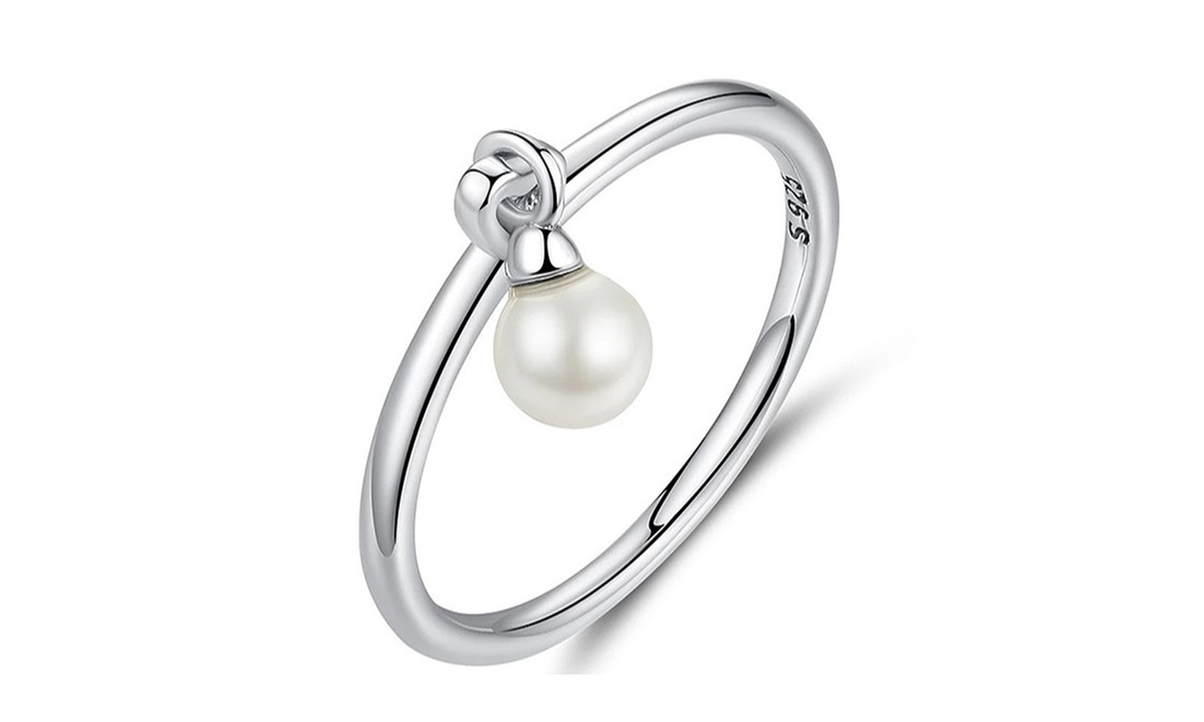 925 Sterling Silver Freshwater Pearl Dangle Ring Available In Sizes 6-9
