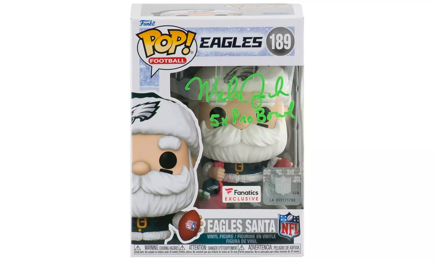 Mike Quick Signed Philadelphia Eagles 'SANTA' Funko Pop Doll #189 w/5x Pro Bowl - Primary Image
