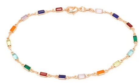 18K Gold Plated Dark Multi Color Crystal Baguette-Cut Ankle Bracelet 1 Ct Crystal Crystal Baguette Multi-color