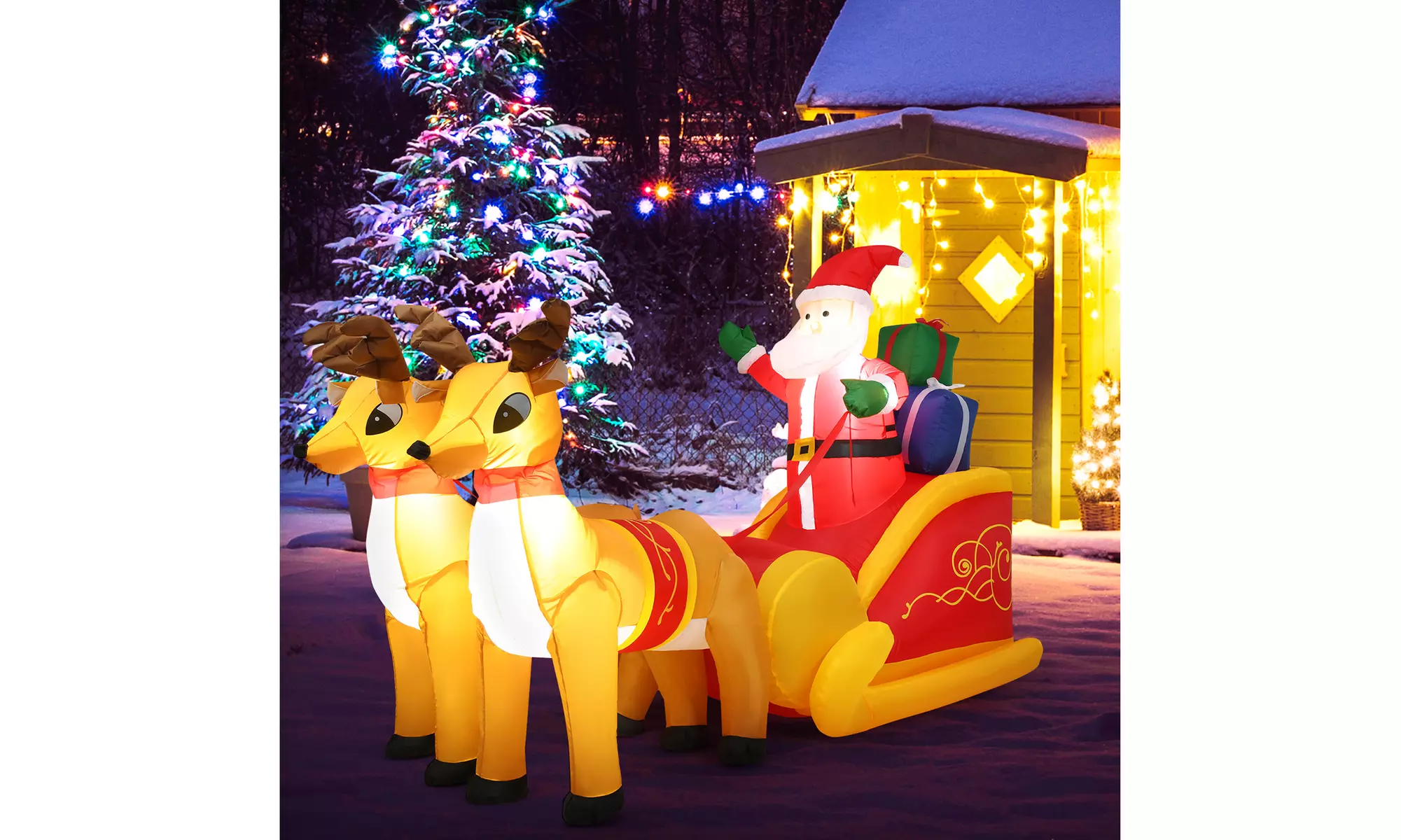 7.5 Ft Inflatable Santa Double Deer w/Sled Christmas Outdoor Decoration