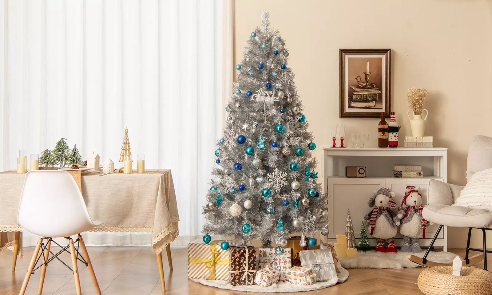 Costway 5/6/7 FT Christmas Tree Artificial Xmas Tree with Branch Tips LED Lights