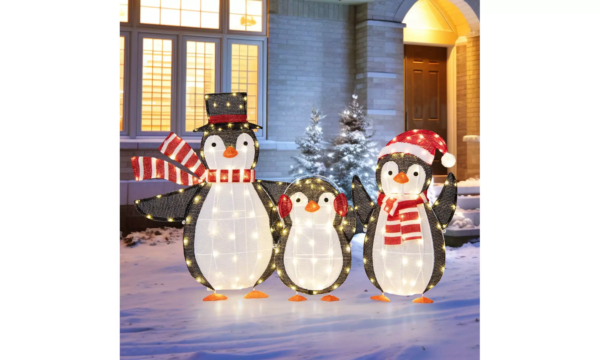 Costway Lighted Christmas Reindeer and Sleigh Set Dachshund Bear Penguin Decor