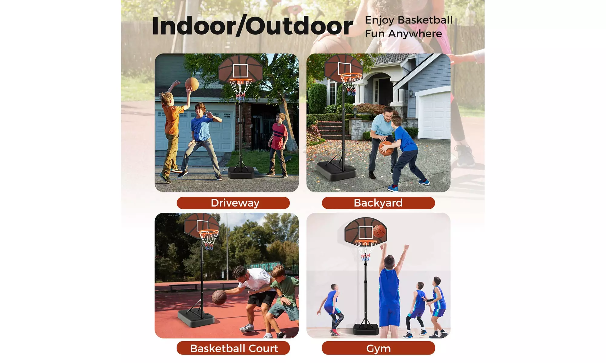 Basketball Hoop 5.6-6.5 FT Height Adjustable for Kids w/ Shatterproof Backboard