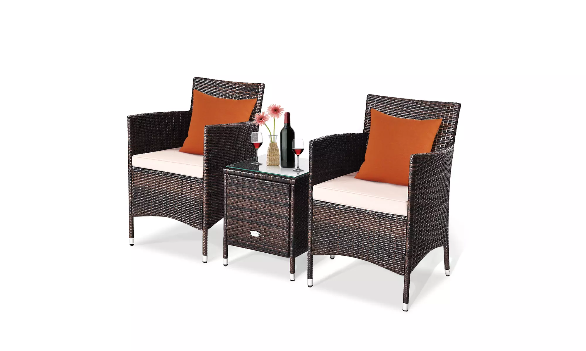 Costway Outdoor 3 PCS PE Rattan Wicker Furniture Sets Chairs Coffee Table Garden