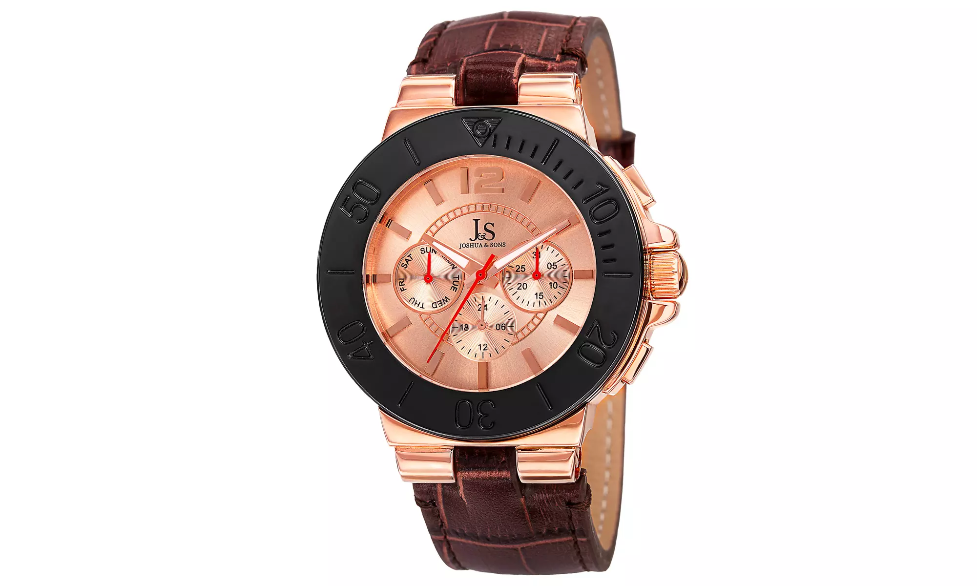 Men's Joshua & Sons Multifunction Quartz Dial Geniune Leather Strap Watch