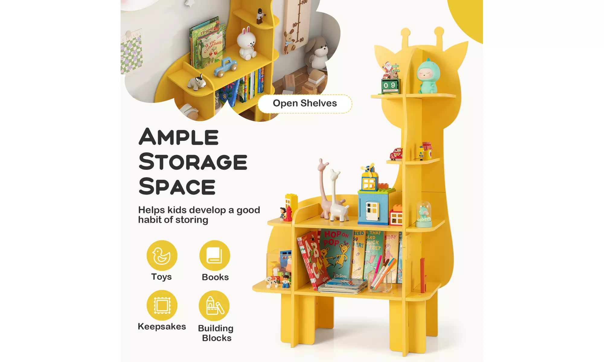Costway Animal Bookcase for Kids 2/3/4-Tier Toy Storage Organizer Open Shelves