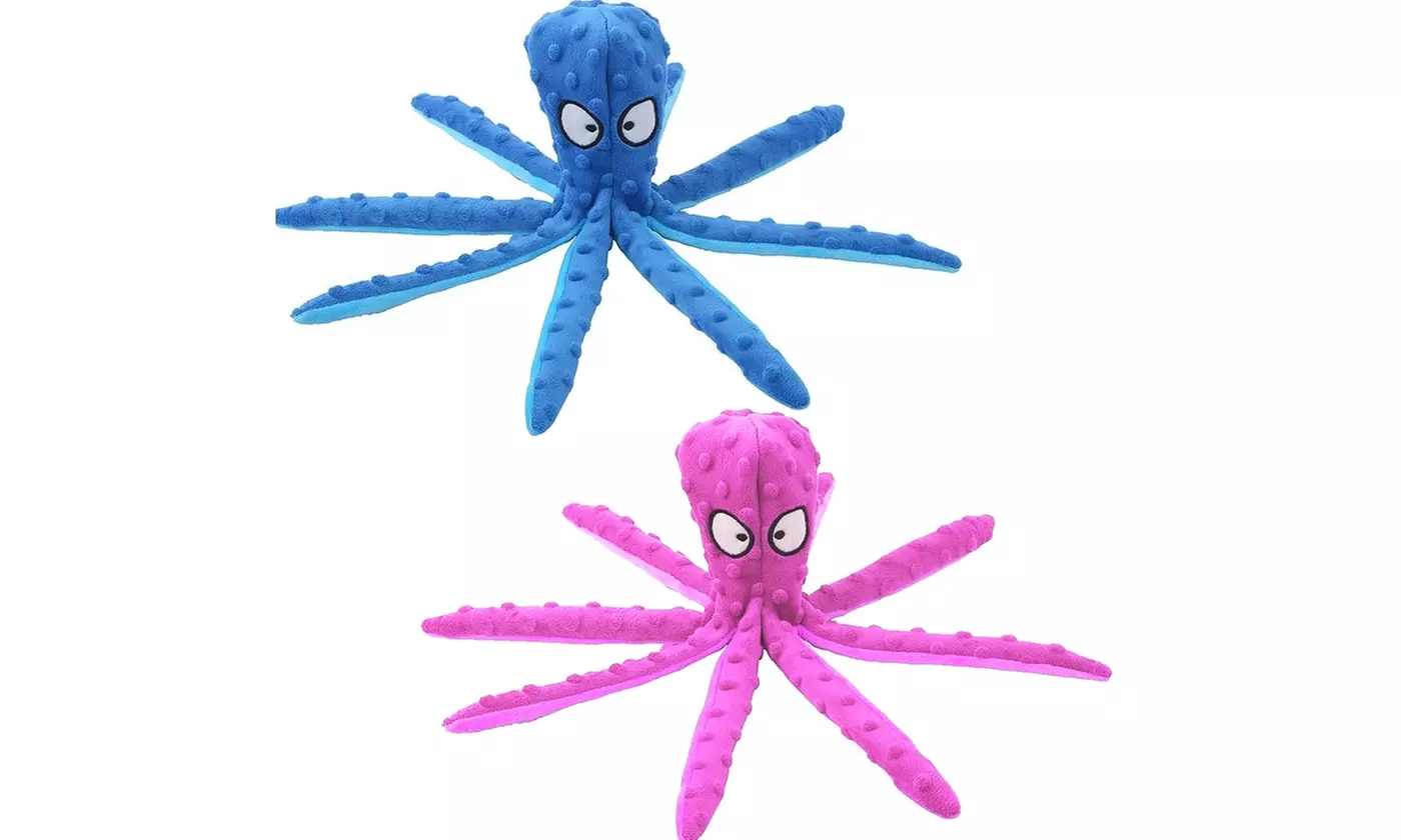  iMounTEK Octopus Squeaky Dog Toys No-Stuffing Crinkle Plush for All Dogs (2pk)