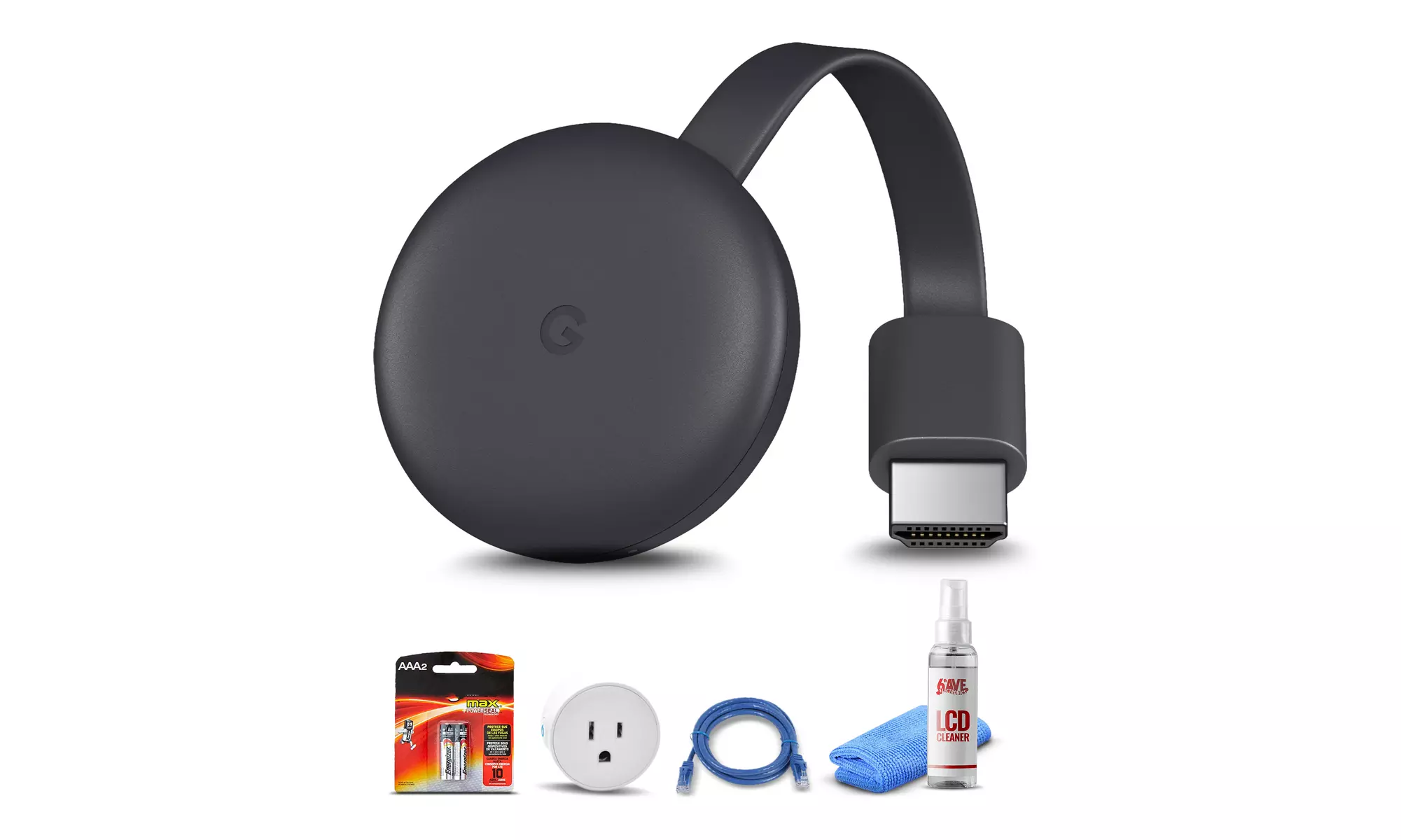 Google Chromecast Streamer (3rd), Smart Plug, Cat5 Cable and Batteries Bundle - Primary Image