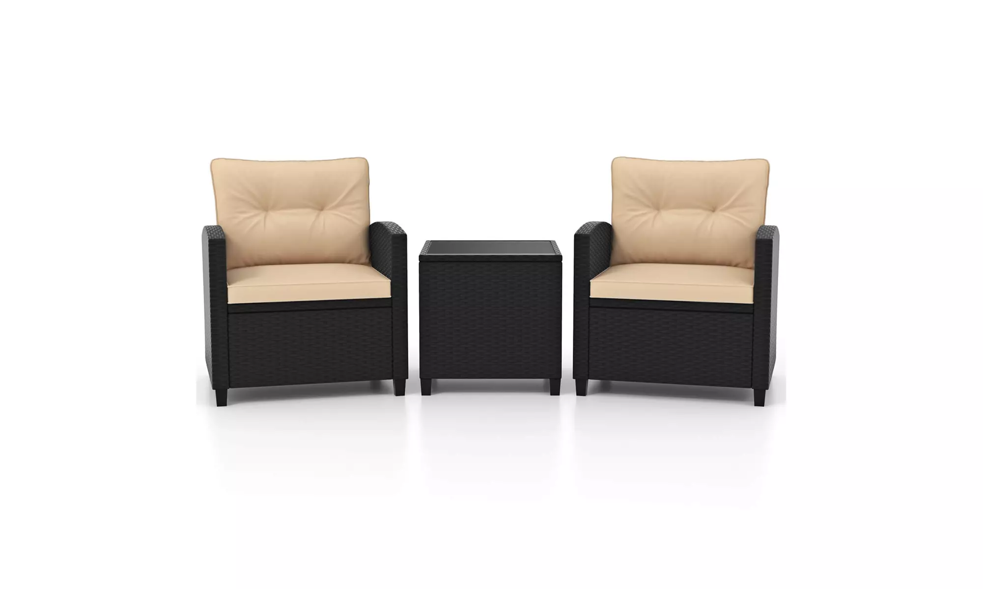  Three-Piece Costway Patio Furniture Set with Tempered Glass Coffee Table