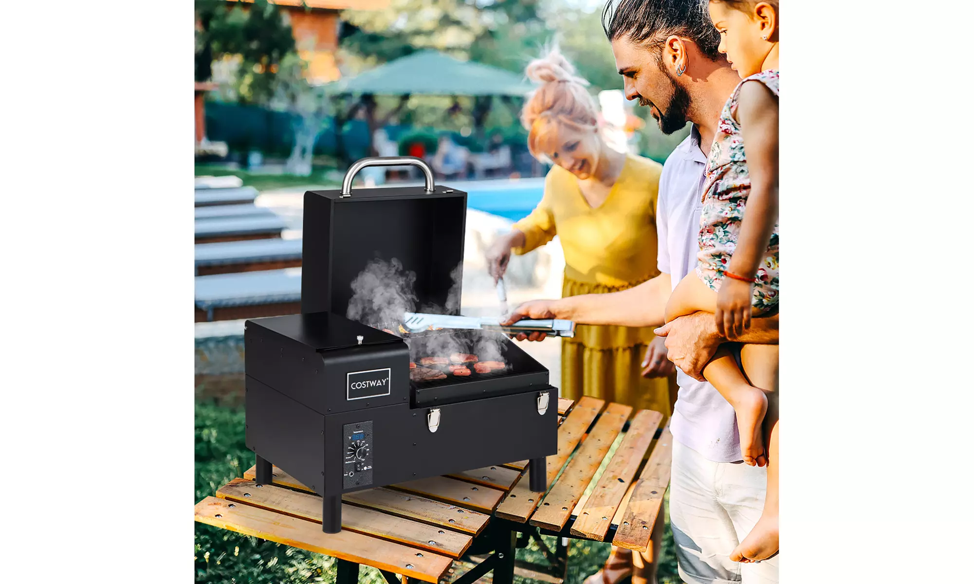 Costway Electric Wood Pellet Grill and Smoker Tabletop w/ Temperature Probe - Primary Image