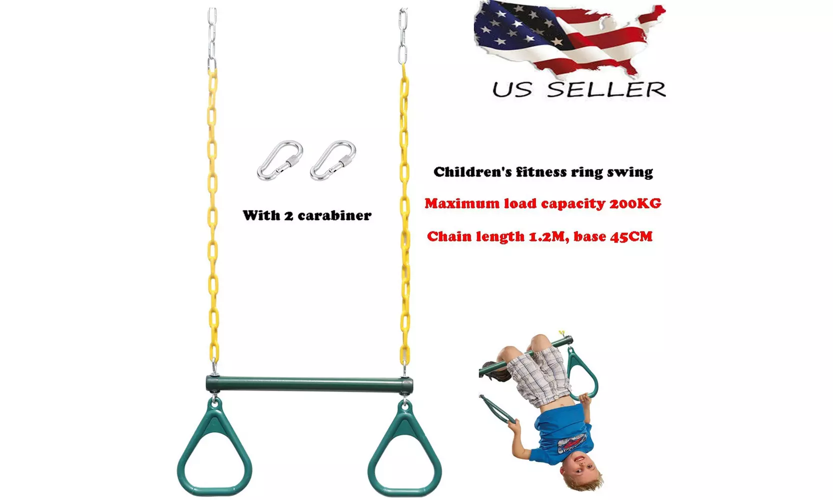 Heavy Duty Steel Trapeze Bar With Rings And Plastic Coated Chains Green - Primary Image