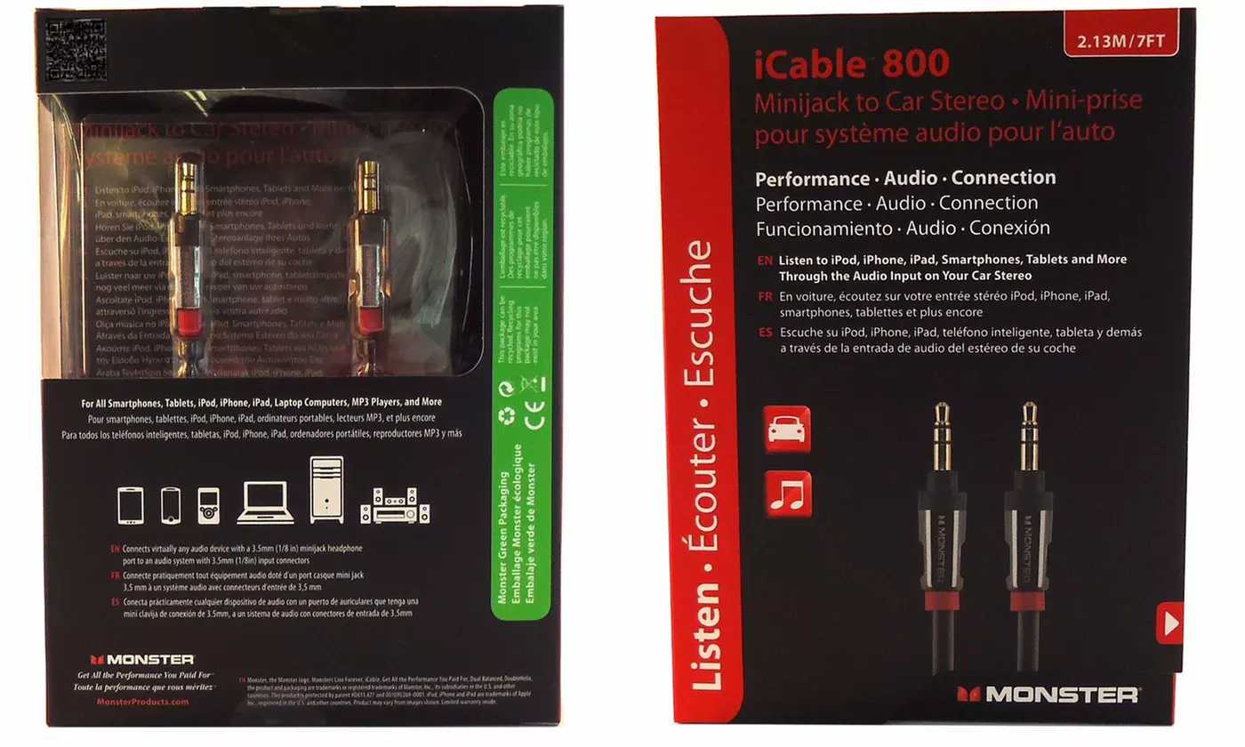 Monster iCable 7ft. Auxiliary Cable for MP3 Player Car Stereo - Second Medium