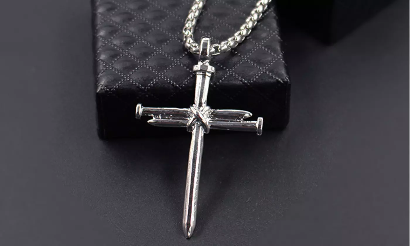 Stainless Steel Nail Cross Pendant Necklace with 24 Inch Chain