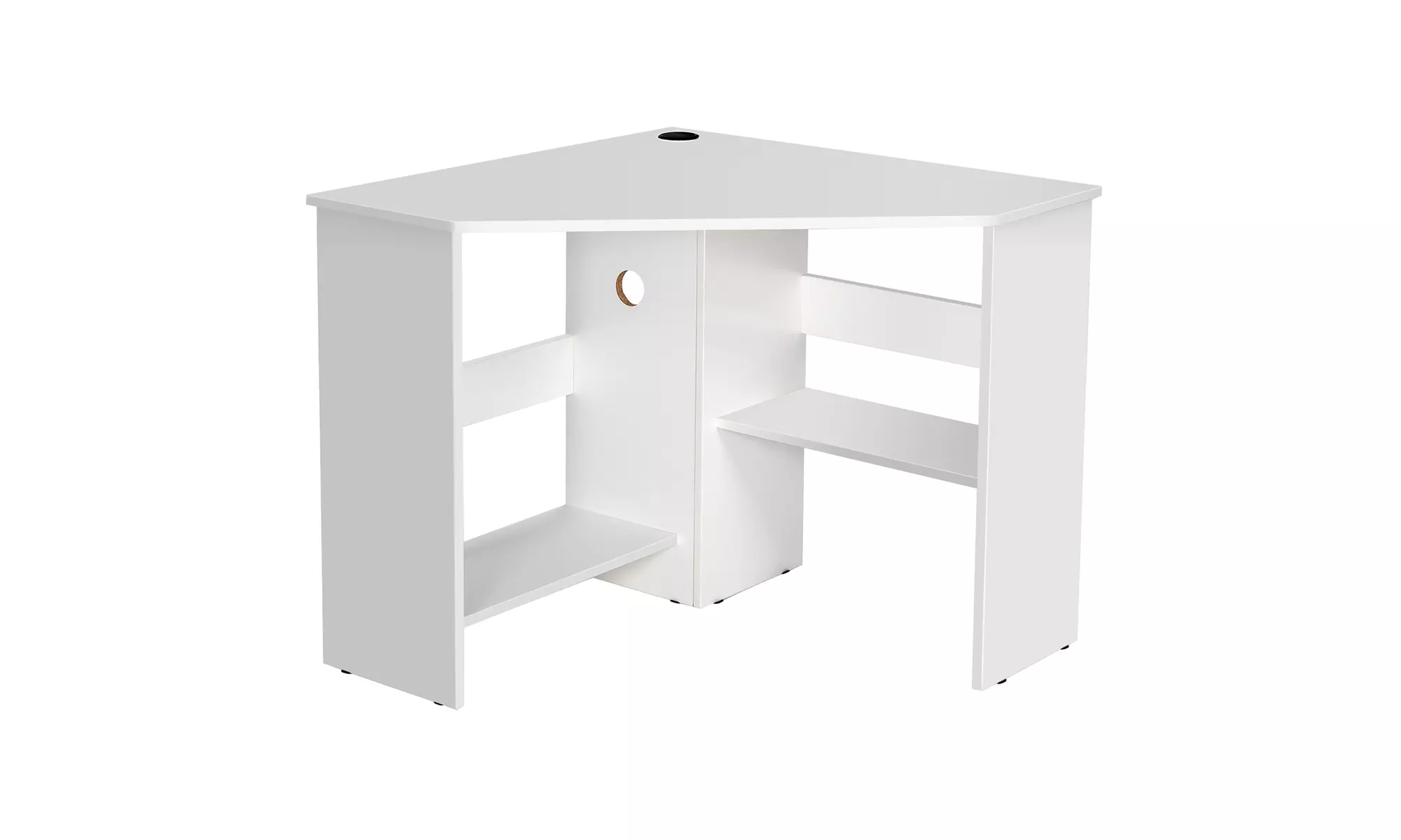 Costway Corner Computer Desk Triangle Writing Workstation w/ Storage Shelf
