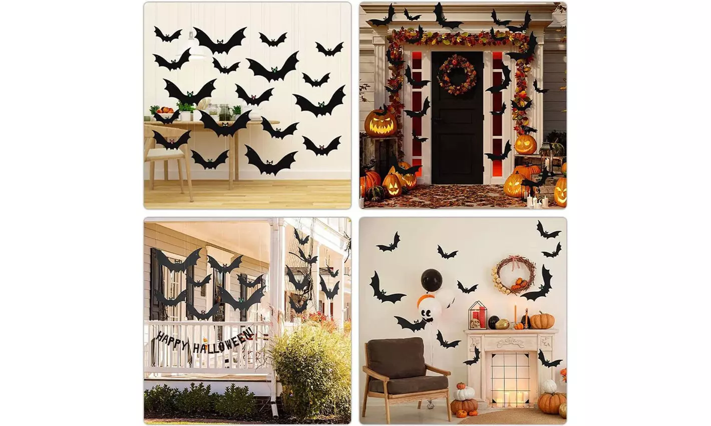 18PCS Hanging Flying Bats with Glowing Eyes Halloween Outdoor Yard Decoration
