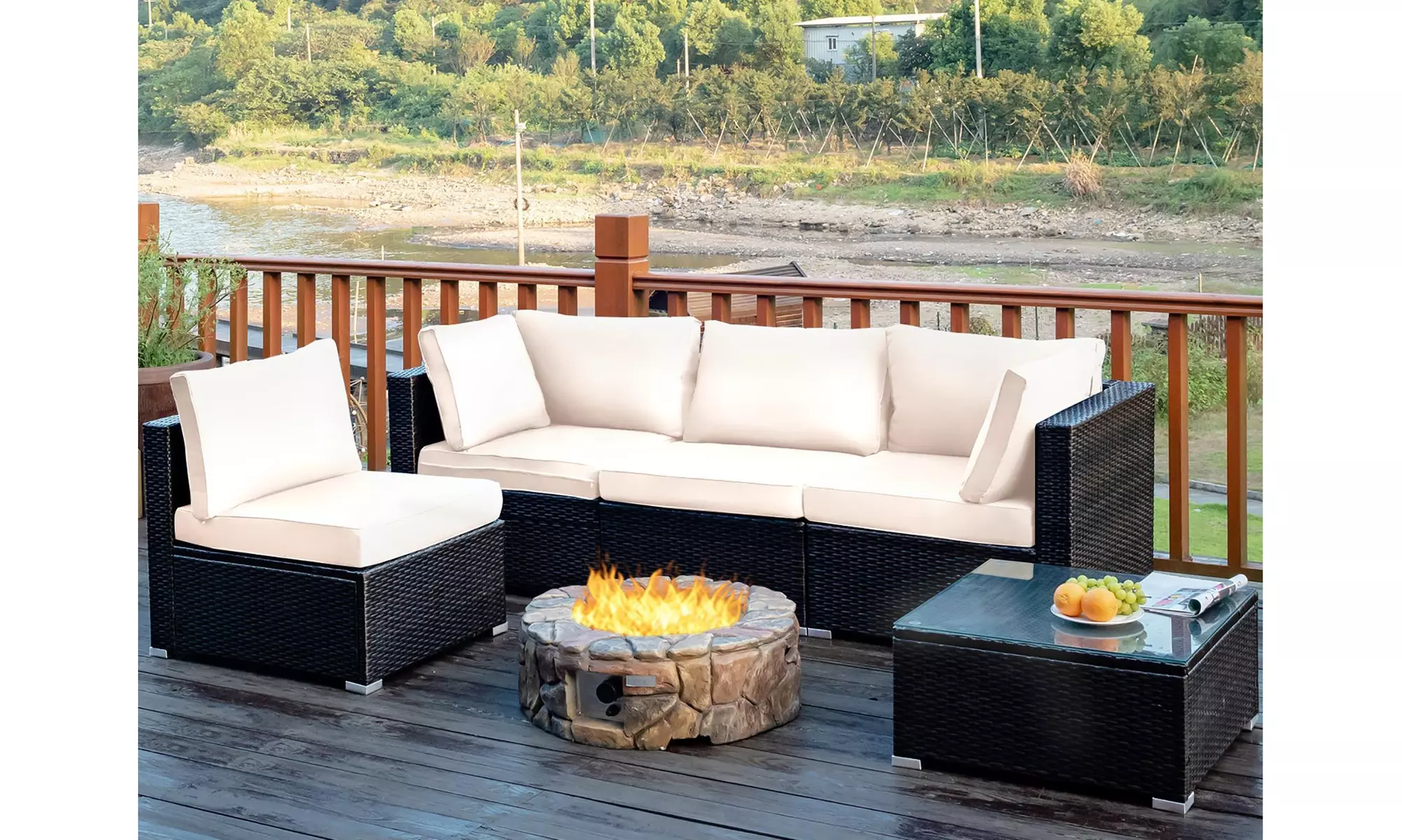 Costway 5PCS Patio Rattan Furniture Set 5 Colors Cushioned Sofa Chair Table - Primary Image