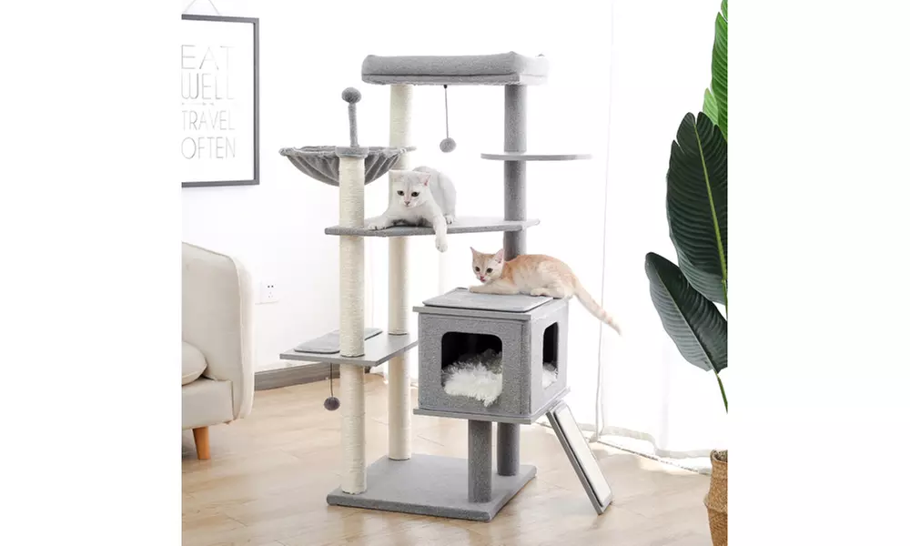 7 Levels 50 Inch Modern Cat Tree Cat Tower with Natural Scratching Posts Grey - Primary Image