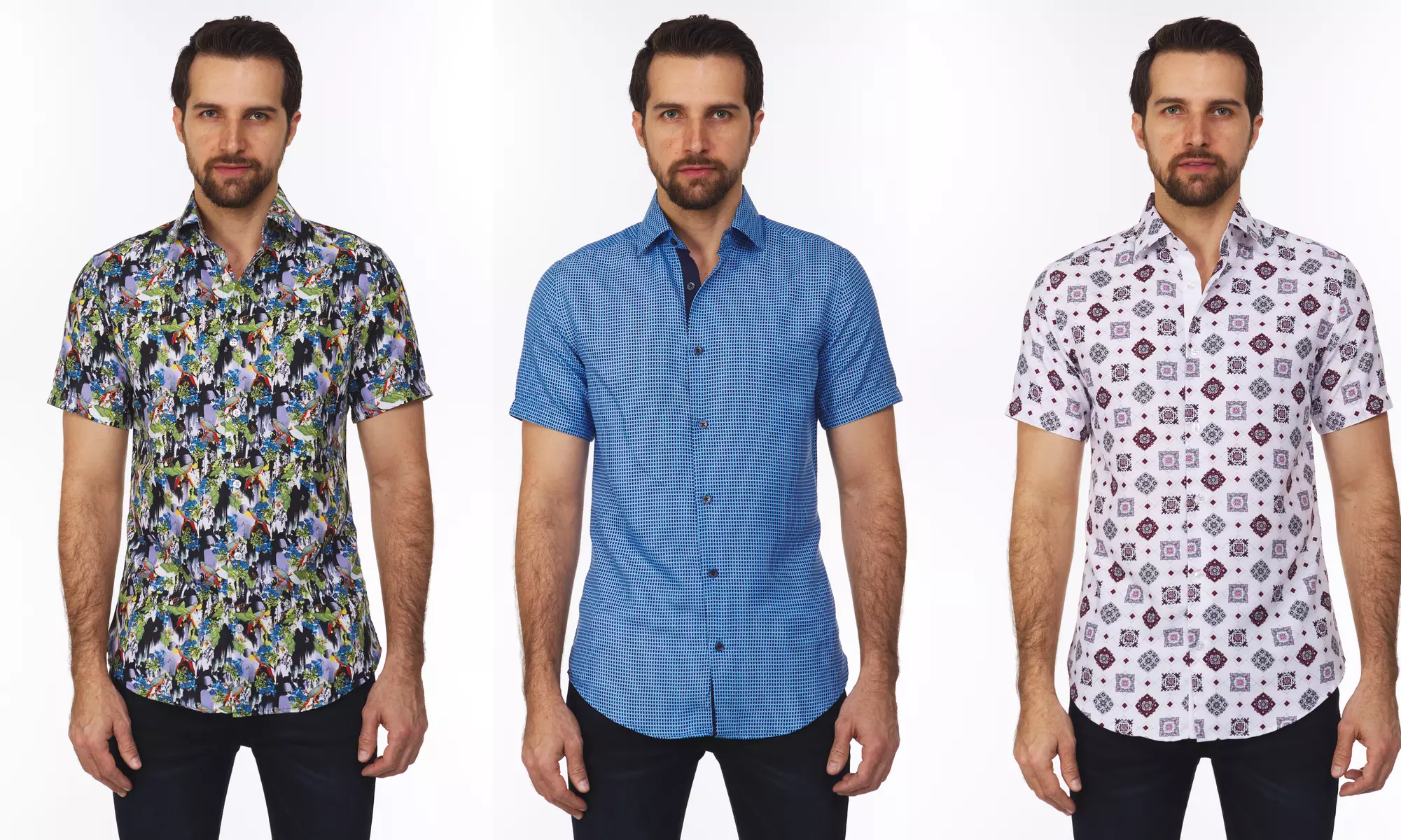 Suslo Couture Men's Slim-Fit Nautical Short Sleeve Button Down Shirt  - Primary Image
