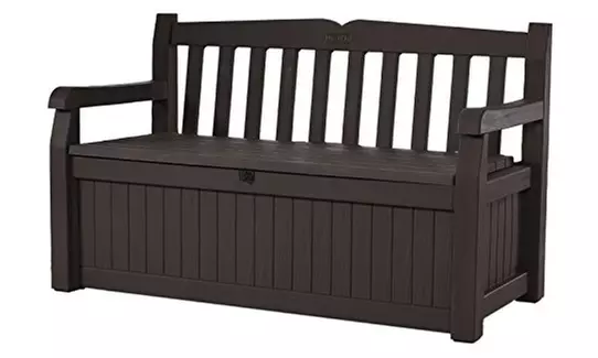 Keter Eden 70 Gal All Weather Outdoor Patio Storage Bench Deck Box , Brown/Beige - Second Medium