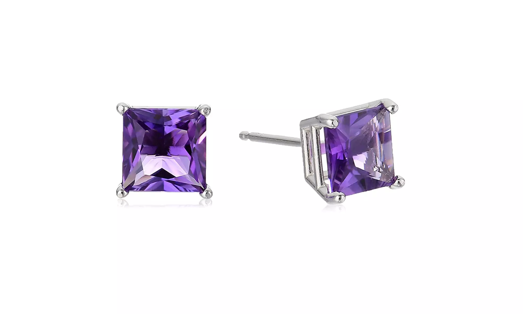 Paris Jewelry 10k White Gold Princess Cut Created Amethyst Stud Earrings - Primary Image