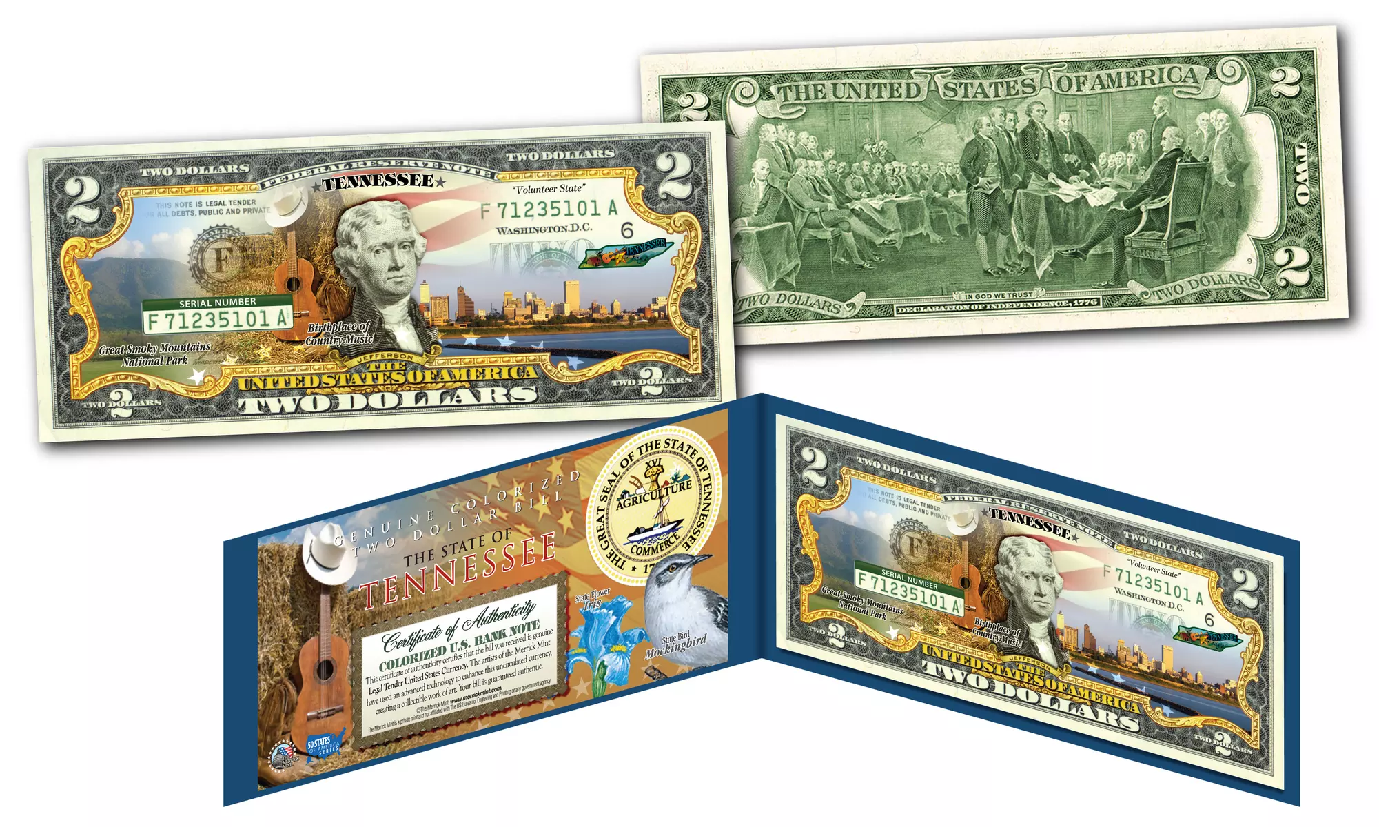 Official Genuine Legal Tender U.S. 2 Dollar Bills Honoring America's 50 States 