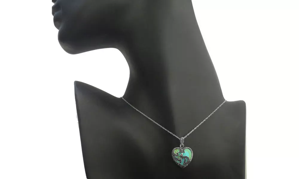 Marcasite & Reconstituted Turquoise Heart Necklace & Earrings Set - Second Medium