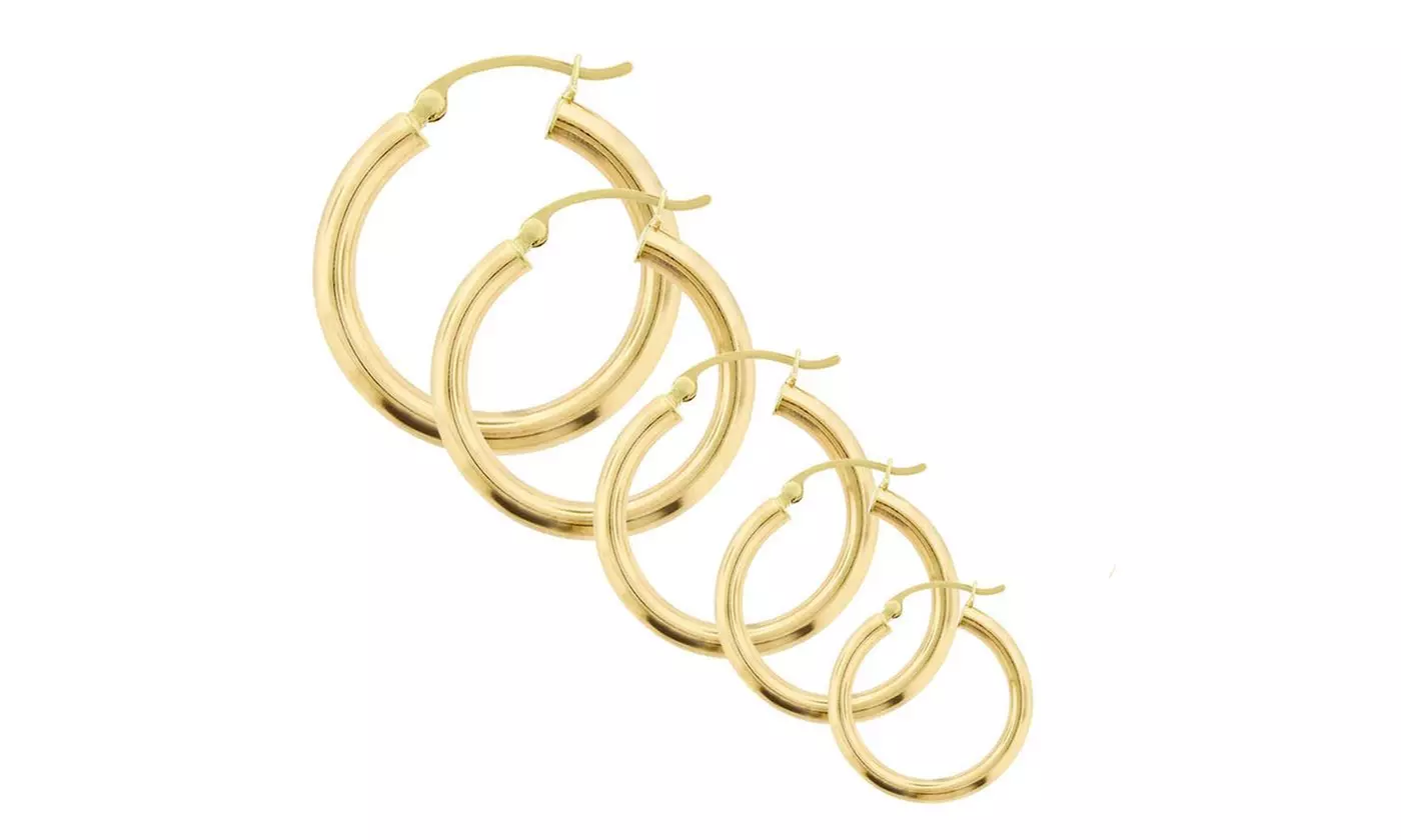 10K Solid Yellow Gold High-Polish Hoop Earrings - Primary Image
