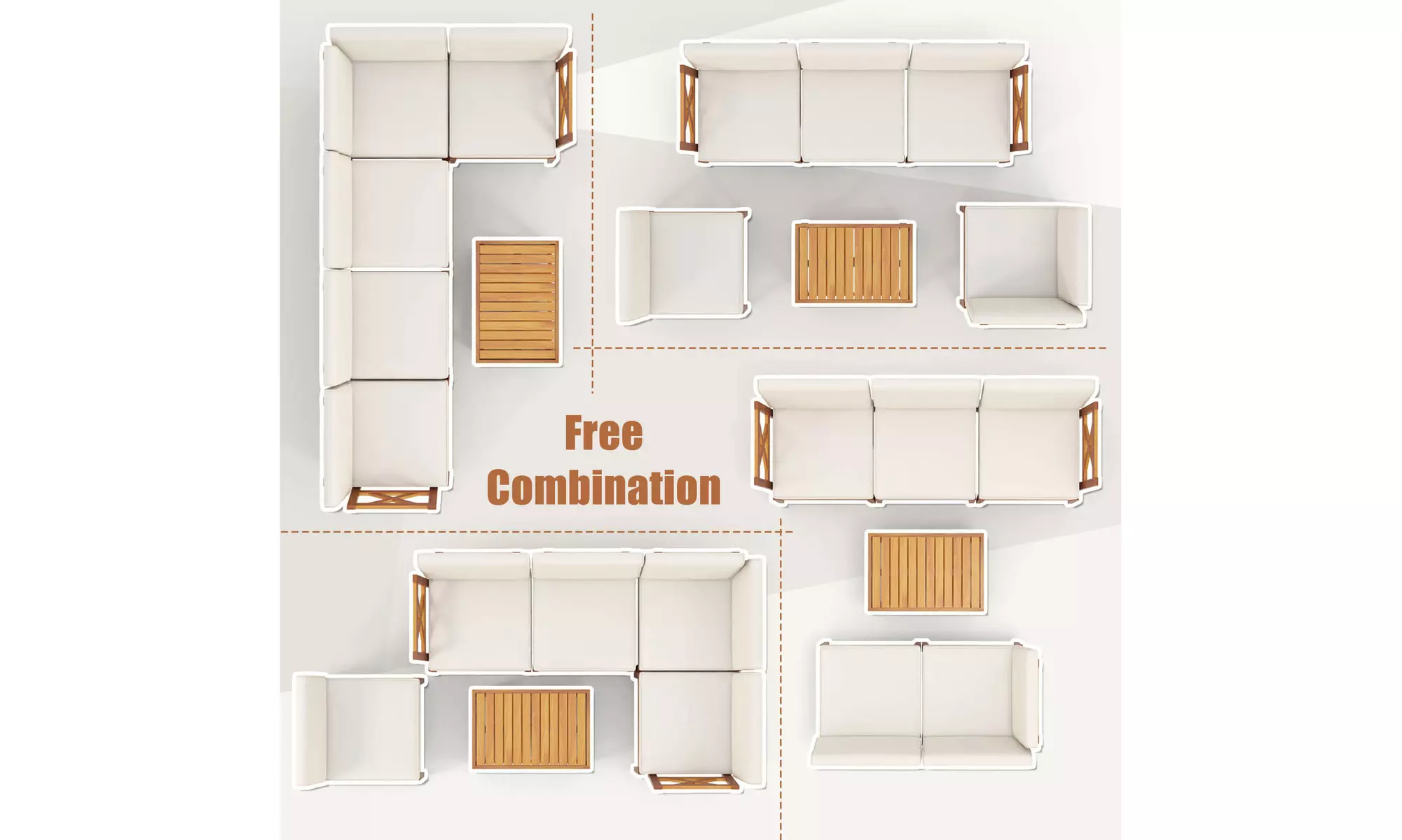 Costway Acacia Wood Patio Furniture Set with Cushions and 2-Tier Coffee Table