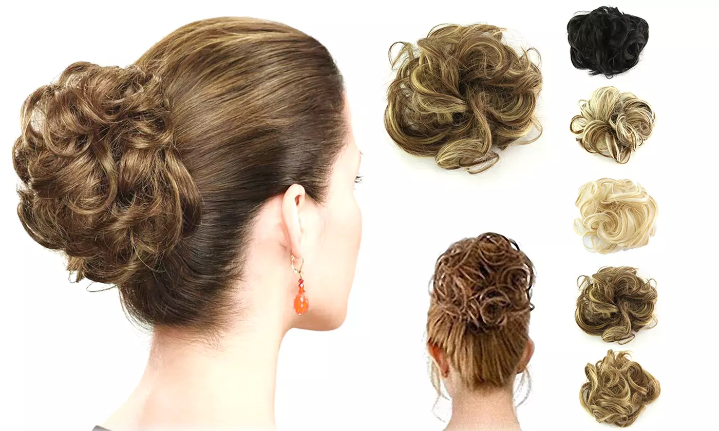 As Human Real Natural Curly Messy Bun Hair Piece Scrunchie Hair Extensions - Primary Image
