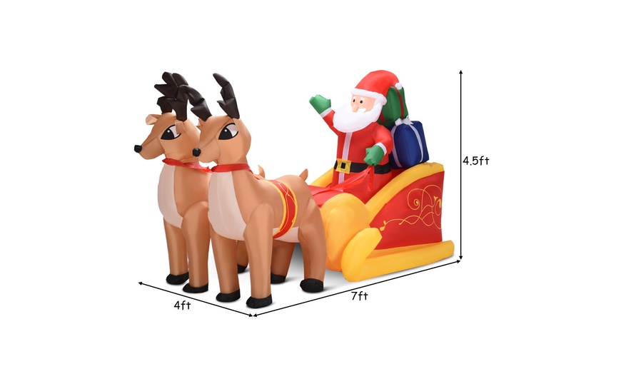 Image 3: 7 Ft Waterproof Inflatable Double Deer w/ Sled Christmas Decoration