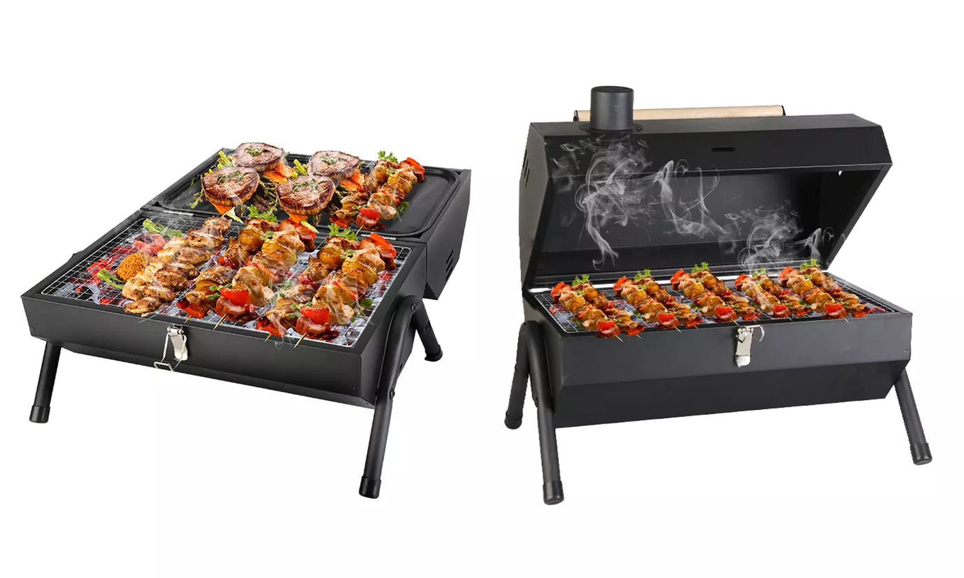  NewHome Portable 2-in-1 BBQ Charcoal Grill Double-Sided Foldable Smoker - Primary Image