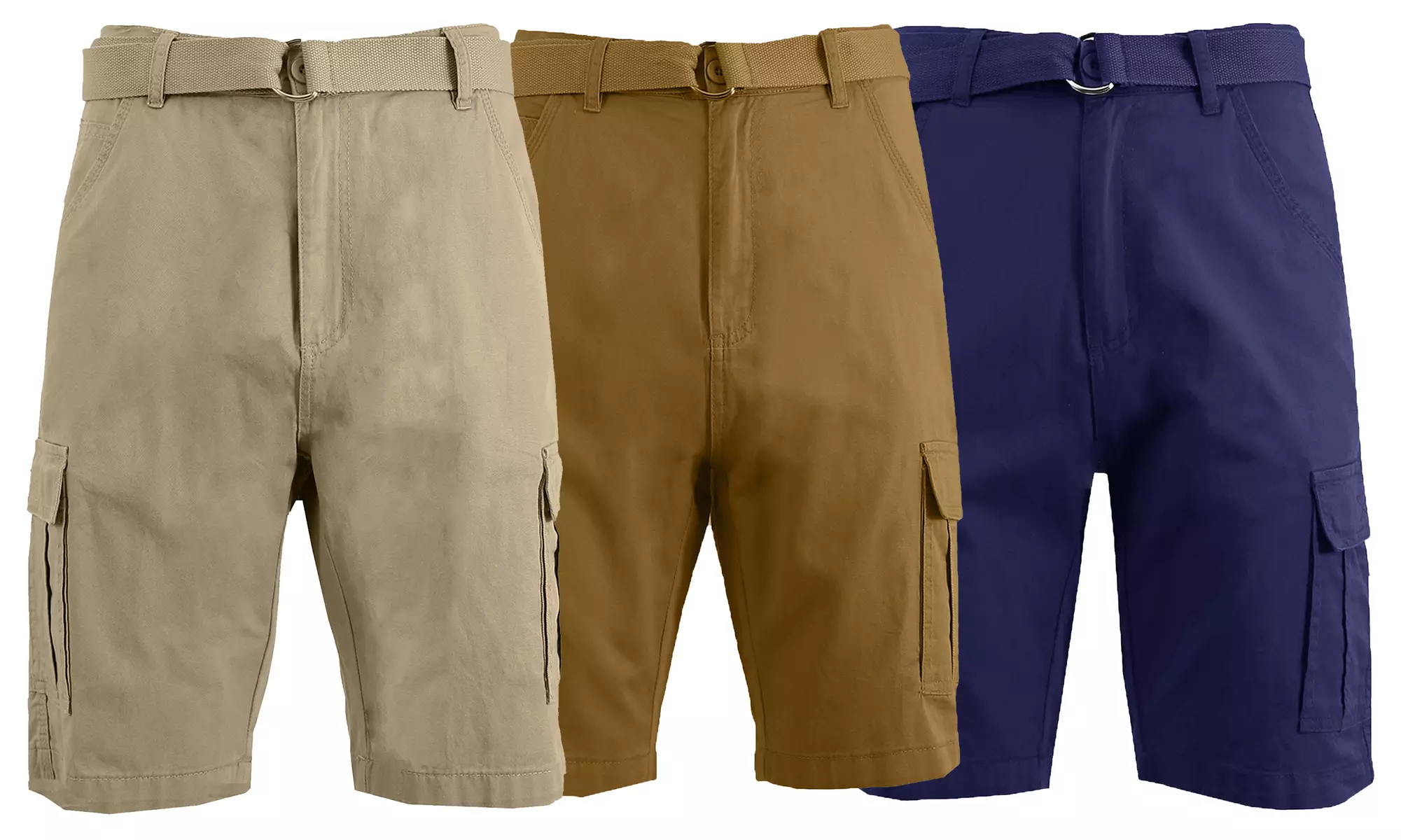 3-Pack Cotton Men's Cargo Shorts With Belt; (Sizes, 30-42)