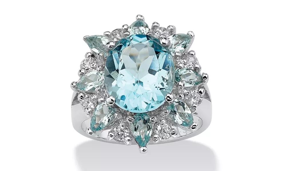 8.60 TCW Oval-Cut Genuine Blue and White Topaz Ring - Primary Image