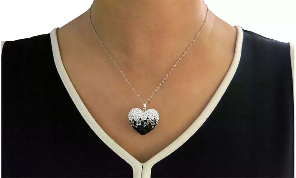 Black And White Crystal Bubble Heart Necklace Made With Crystals From Swarovski