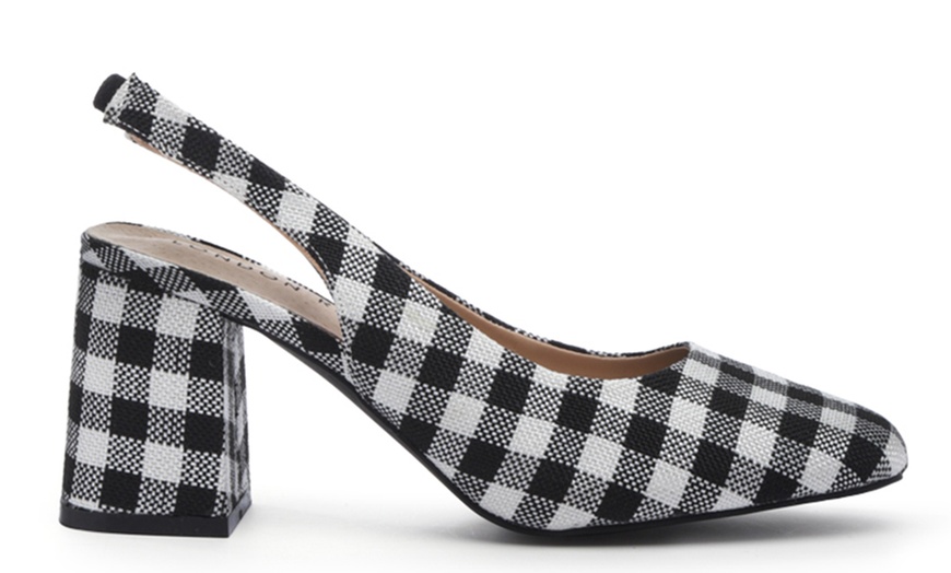 Image 3: Celebrity NYC Gingham Check Heeled Sling back