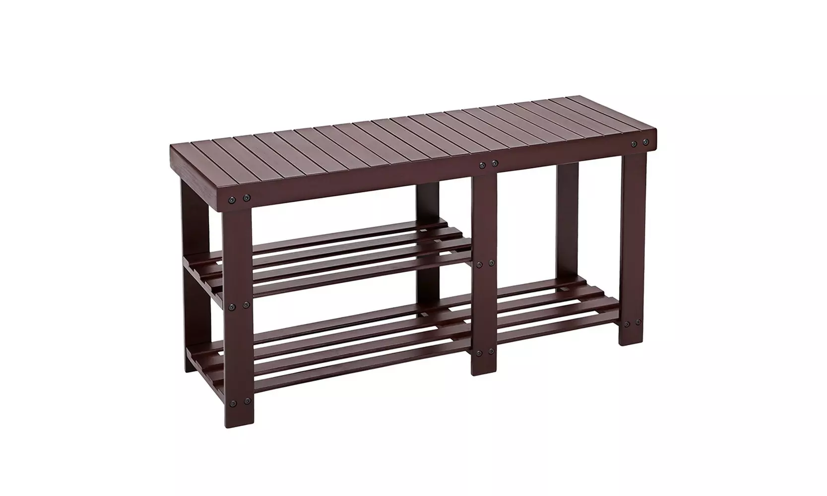 Strip Type Bamboo Stool Shoe Rack with Boots Compartment Coffee - Primary Image