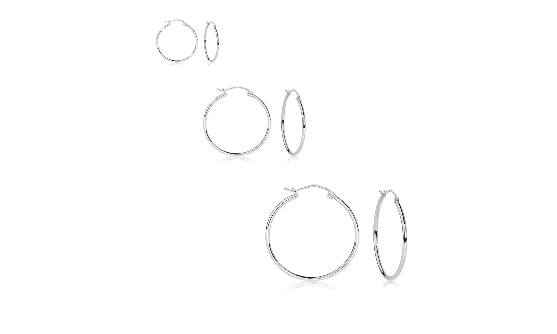 Women's Set of 3 Sterling Silver 15mm , 25mm and 35mm Classic Hoop Earrings