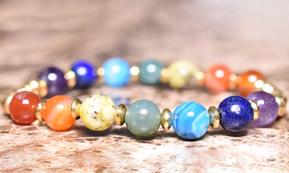 3 Pack: Genuine Gemstone Healing Chakra Beaded Bracelets by Pink Box - Second Medium